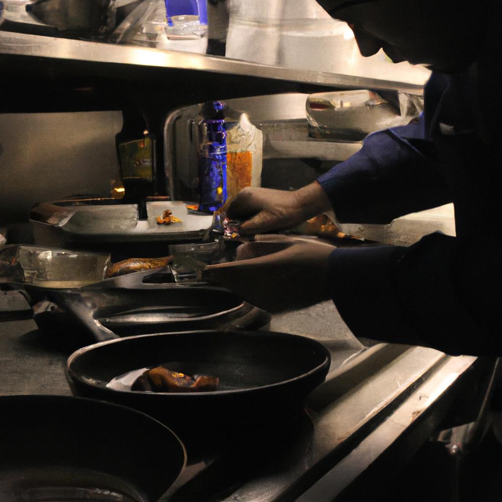 Person cooking in a restaurant